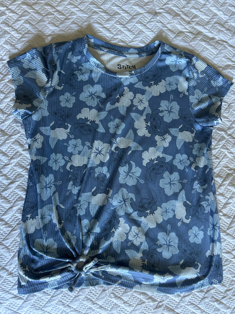 Disney Blue Floral Stitch Short Sleeve Tee